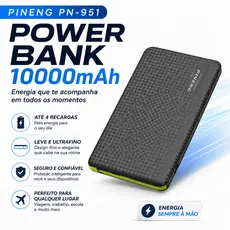 Power Bank Pineng 10000mAh Carregador Portátil Com Micro USB E Cabo Lightning