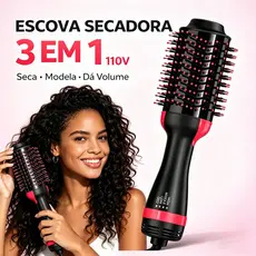 Secador de Cabelo 3 em 1 110V Escova Secadora Alisador com Íons Negativos e 3 Níveis de Calor