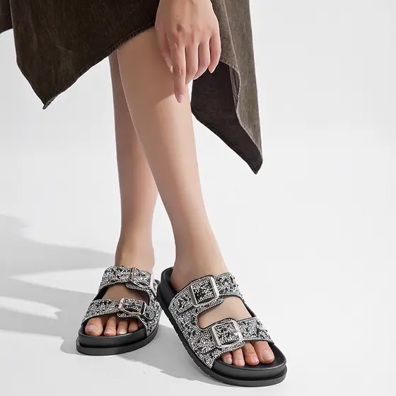 Sandália Birken Papete Feminina Com Fivela Ajustável e Strass de Luxo Conforto e Estilo