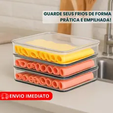 Porta Frios Presunto Queijo Kit Acrílico Resistente Duplex Duplo Com Tampa Hermético Empilhável