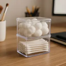 Porta Cotonetes e Algodão Com Tampa De Acrílico Maquiagens Elásticos Organizador Duplo