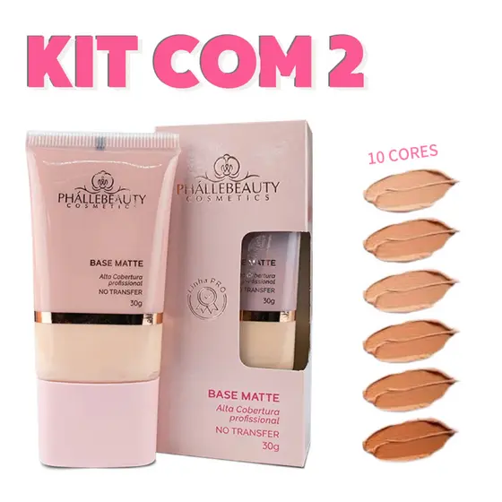 Phállebeauty Kit 2 Peças Base Matte Alta Cobertura | 10 Cores No Transfer Maquiagem Facial