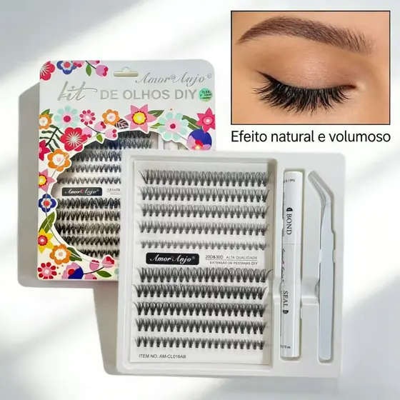 Kit De Pacotes De Cílios Postiços-200 Clusters | 20D+30D 8-14mm |Fácil Aplicação e Duradouro