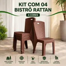 Kit 4 Cadeiras Bistrô Rattan Reforçada Empilhável Escritório Varanda Piscina Salão Jardim Área Lazer