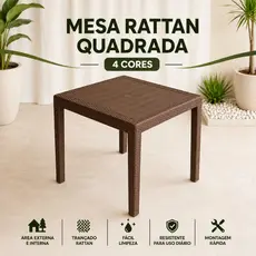 Mesa Quadrada Plástico Rattan Desmontável 80x80 cm Área Lazer Festa Bar Jardim Jantar Salão Varanda