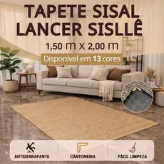 Tapete Sisal 150x200 cm Lancer Sisllê Antiderrapante Cantoneira Aço Cromado Sala Quarto