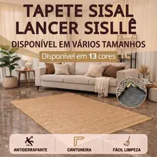 Tapete Sala Sisal Vários Tamanhos Lancer Sisllê Antiderrapante Cantoneira Aço Cromado Durável Quarto
