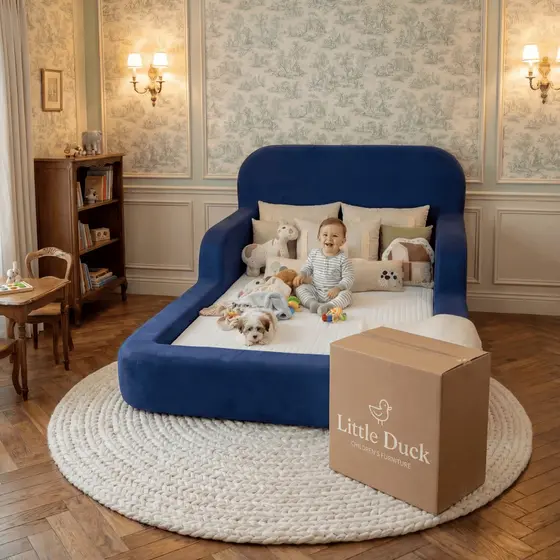 Cama Infantil Montessoriana Casal com Estrutura Baixa e Tecido Macio – Com Colchão - Little Duck