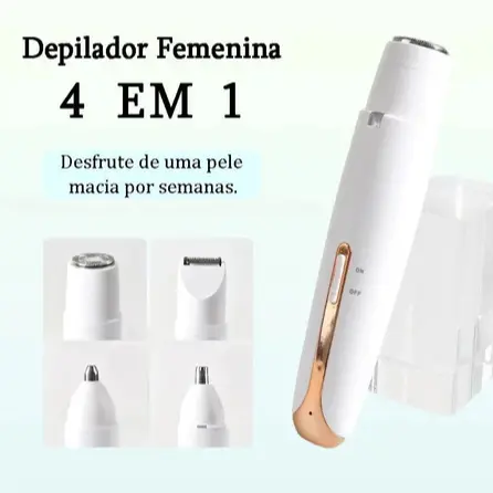 Depilador Elétrico Feminino 4 em 1 Barbeador Aparador de Pelos Corporais Nariz e Sobrancelhas Recarregável sus