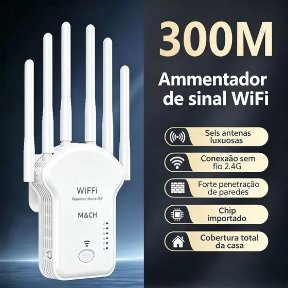 Repetidor Wifi 1200m 6 Antenas 3 in 1 functios 2.4g Roteador Amplificador De Sinal e Modem 300MBPS SUS