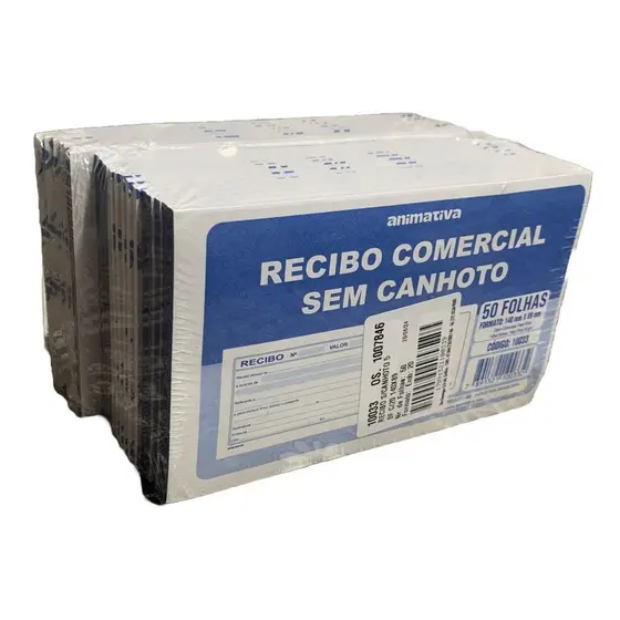 Bloco Recibo Sem Canhoto 50 Folhas Kit 20 Unidades Animativa