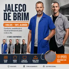 Jaleco de Brim Camisa 3 Bolsos Técnicos Profissional Operacional Oficina Mecânica Serviços Gerais