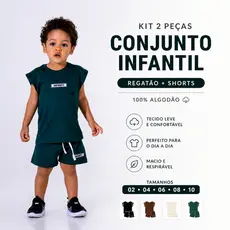 kit 2 peças Conjunto Infantil Regatão Machão e shorts Infinity Rubber White 100% Algodão