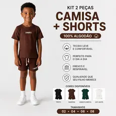 kit 2 peças Conjunto Infantil de Camisa e Shorts Marrom Rubber Infinity Black 100% Algodão