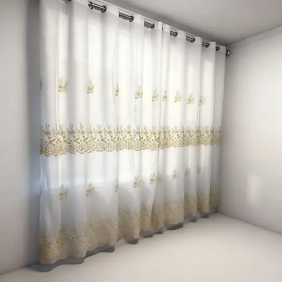 Cortina Bordada Luxo 4,00x2,60m para Sala com Forro Ilhós Cromado Elegância Sofisticação e Estilo