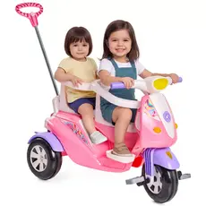 Carrinho Quadriciclo de Passeio Infantil Dois Lugares Pedal e Empurrador Moto Duo Calesita