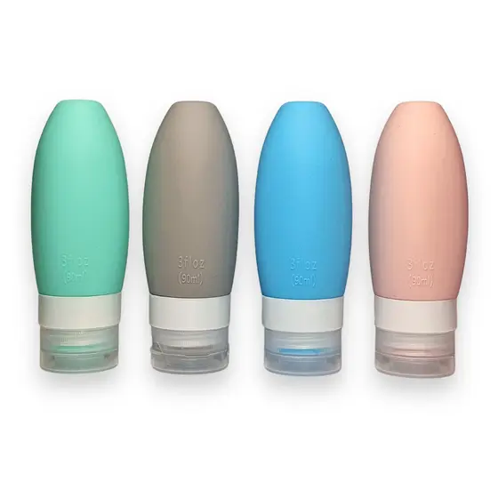 Kit Viagem 4 Frascos de Silicone de 90ml, Porta Shampoo e Condicionador para Bagagem de Mão, AVIBES