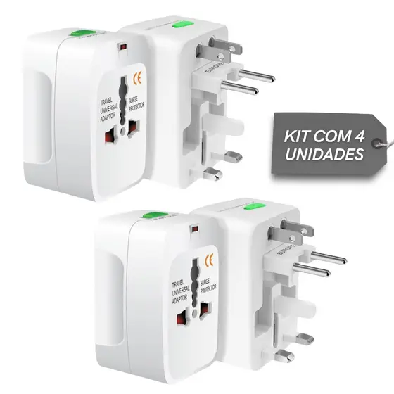 4 Adaptadores de Tomada Universal, Para Viagem, Mais de 150 Países, Internacional, Bivolt, AVIBES