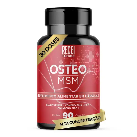 Osteo MSM, Colágeno Tipo 2, Condroitina e Glucosamina, MSM, 90 Cápsulas, ReceiTchau!