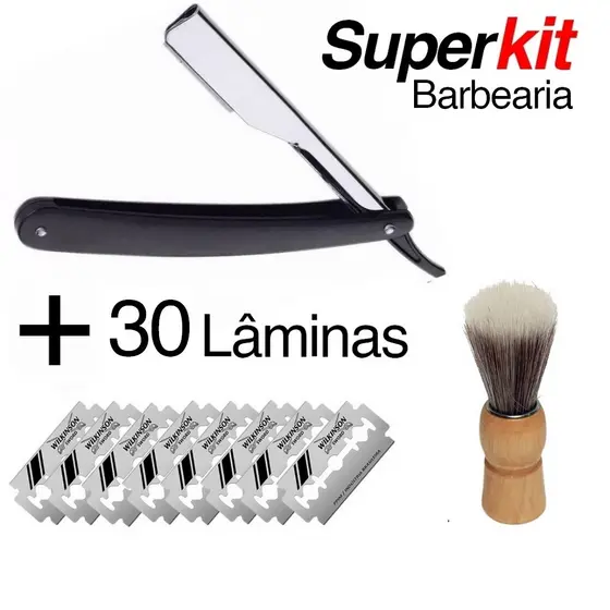 Kit Navalha + Lâmina Barbeiro Aço Inox Acabamento Barba Navalhete barbearia