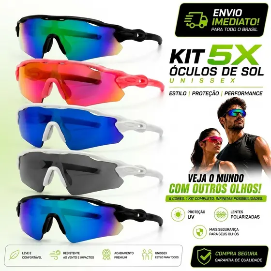 Kit 5X Óculos de Sol Unissex Premium Esportivo Polarizado Proteção UV400 Envio imediato