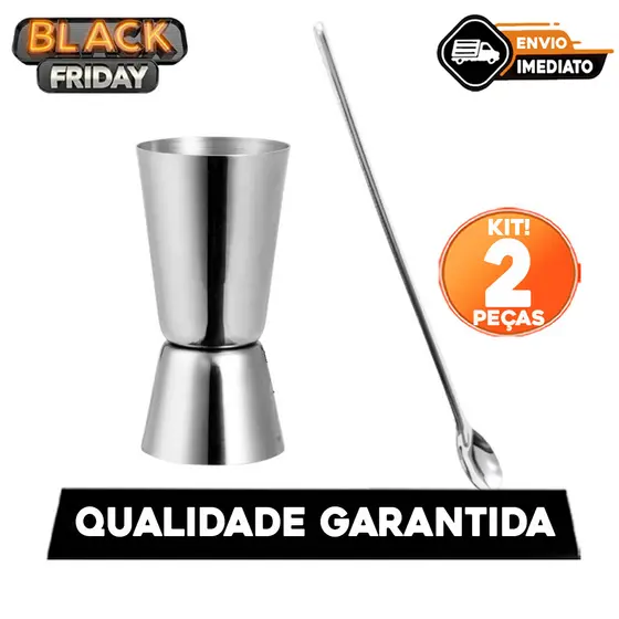 Kit 2 Peças Dosador Duplo e Colher Para Drinks Barmen Bebidas Caipirinha
