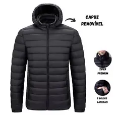 Jaqueta Puffer Masculina Bobojaco Bomber Blusa de Frio Inverno c/ Toca Removível