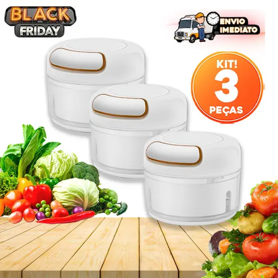 Kit 03 Processadores de Alimentos 170ml – Lâminas em Inox, Cortador e Fatiador de Legumes e Temperos'