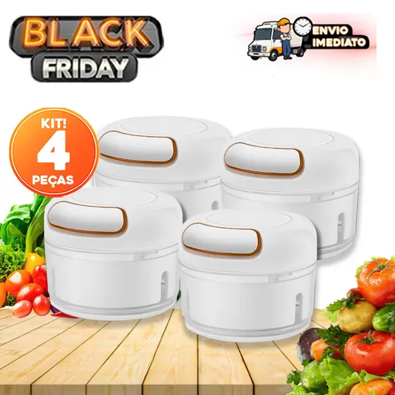 Kit 04 Processadores de Alimentos 170ml – Lâminas em Inox, Cortador e Fatiador de Legumes e Temperos