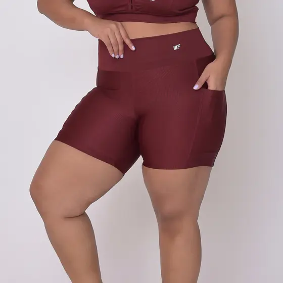 Short Feminino Suplex Cintura Alta Bolso Academia Plus