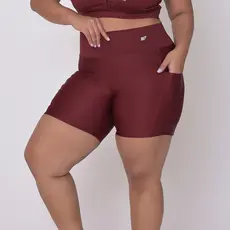 Short Feminino Suplex Cintura Alta Bolso Academia Plus
