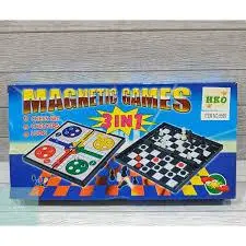 Ludo Magnético 3 em 1 - Jogo de Tabuleiro com Damas e Xadrez | Portátil e Educativo