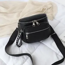 Bolsa Pochete Feminina Em Couro Pu Transversal  Pochete Estilosa Moderna Blogueira Com Alça Textil