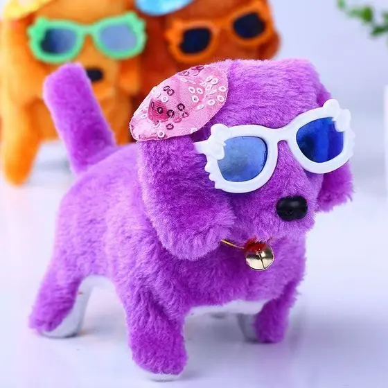 Brinquedo De Cachorrinho - Cachorro Pelúcia com Som e Movimento Anda a Pilha com Óculos e Acessório
