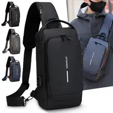 Bolsa Transversal Masculina Impermeável Antifurto Bolsa de Peito Para Moto Cadeado USB