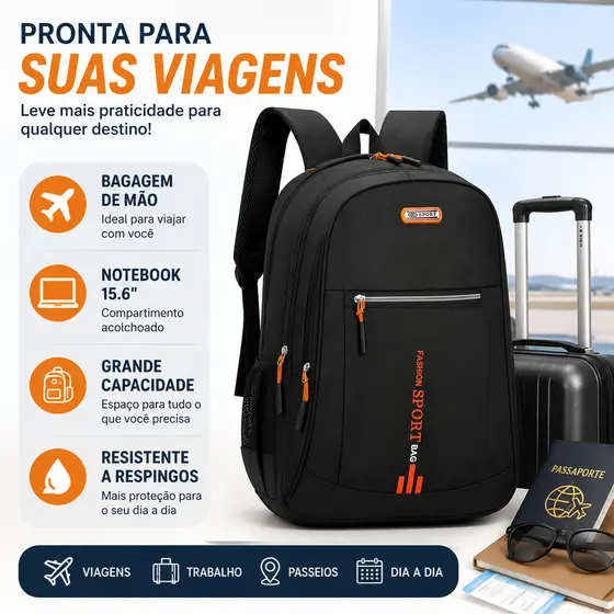 Mochila Viagem Grande Bagagem de Mão Notebook 15.6 Impermeável Unissex Resistente