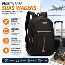 Mochila Viagem Grande Bagagem de Mão Notebook 15.6 Impermeável Unissex Resistente