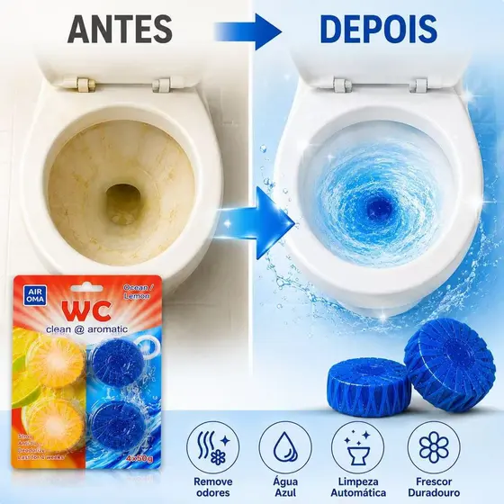 Pastilha Sanitária Caixa Acoplada Água Azul Limpa Perfuma Kit 4 Unidades