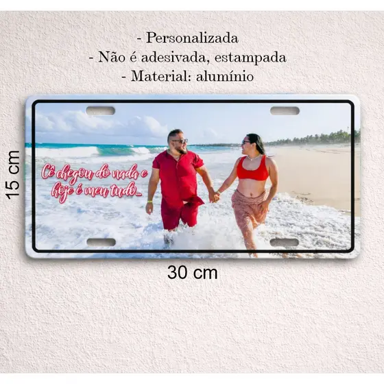 Placa em Aluminio personalizada carro decorativa com foto - Alumínio  15 cm x 30 cm