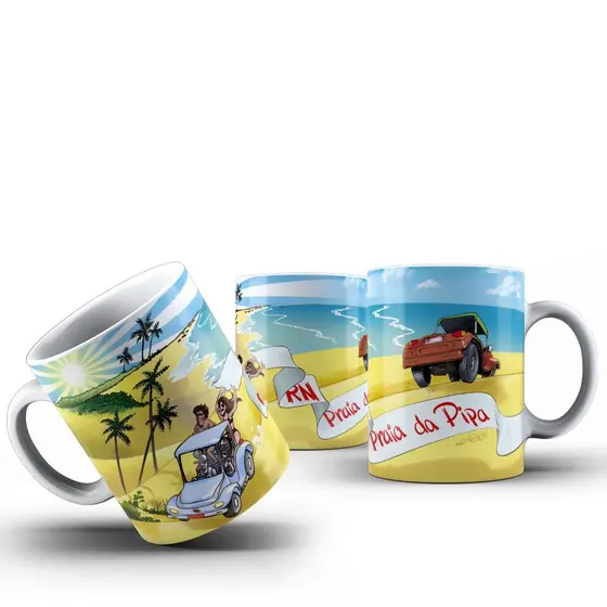 Caneca Xícara Porcelana Praia da Pipa | Turística - Lembrancinha de Rio grande do norte - 325 ml