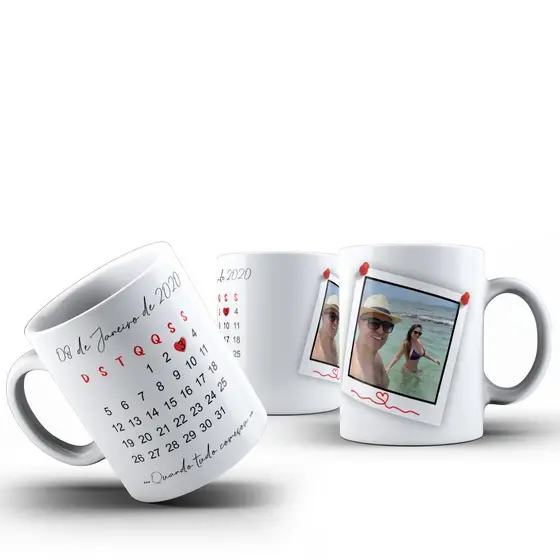Caneca Xícara Dia Namorados e Casamento - Foto e Calendário