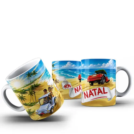 Caneca Xícara Porcelana Rio Grande Do Norte | Turística - Lembrancinha de Natal - RN - 325 ml