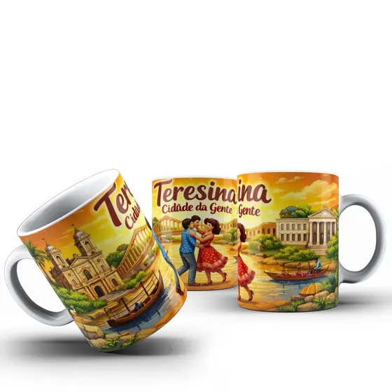 Caneca Xícara Porcelana Teresina Piauí  | Turística - Lembrancinha do Piauí - RN - 325 ml
