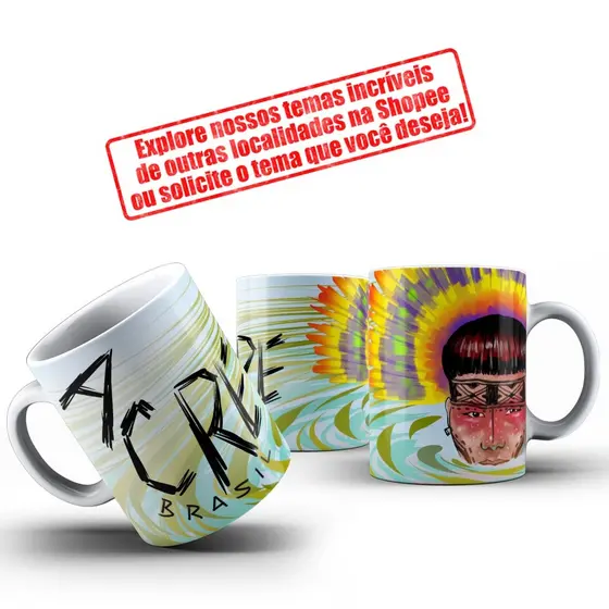Caneca Xícara Porcelana Acre | Turística -  Lembrancinha do Acre - 325 ml