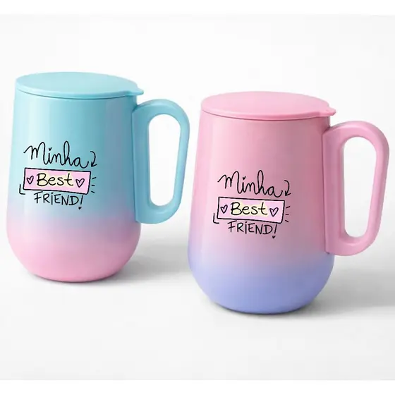 Copo caneca Térmica Feminino 270ml com Tampa | Caneca para Amigas | Presente de Amizade Charmoso