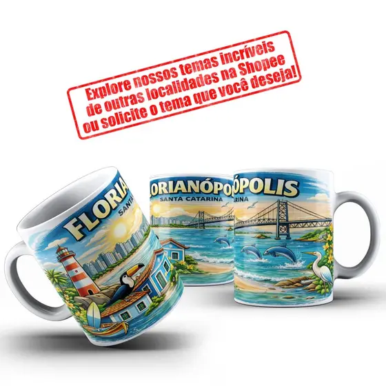 Caneca Xícara Porcelana Florianópolis  | Lembrancinha de Turística - Santa Catarina - 325 ml