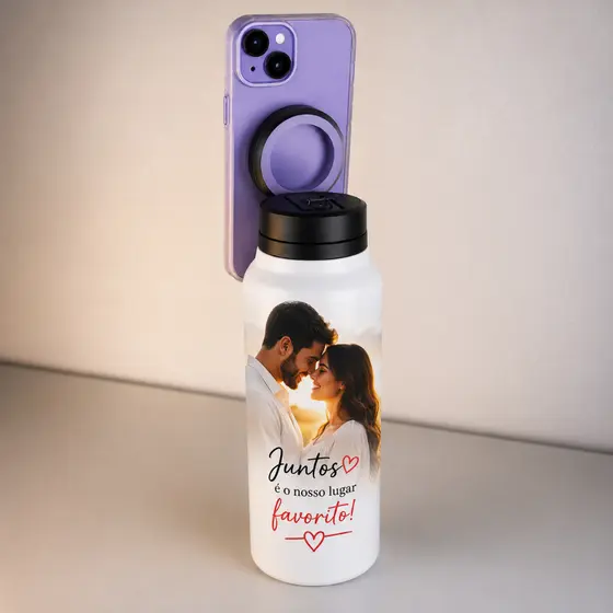 Garrafa Personalizada Térmica Inox | Suporte para celular - 710 ml - Fotos
