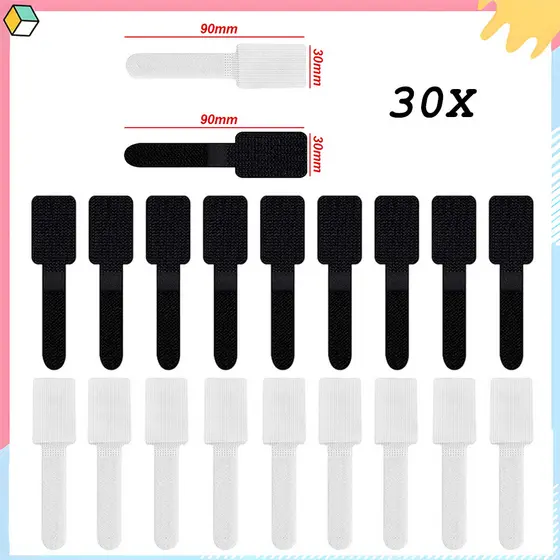 30 Organizador Cabos Fios Velcro Abraçadeira Prender 90x30mm (preto/Branco)