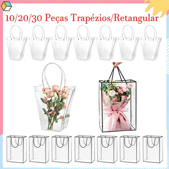 10/20/30 Peças sacos de buquê de flores transparentes, sacos de presente com alças, bolsa de embrulho floral de festa