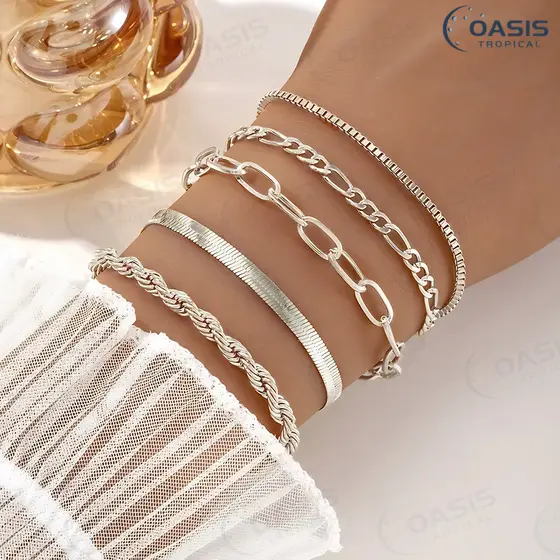 5pcs pulseiras em aço inoxidável hipoalergênico não escurece a prova d’água